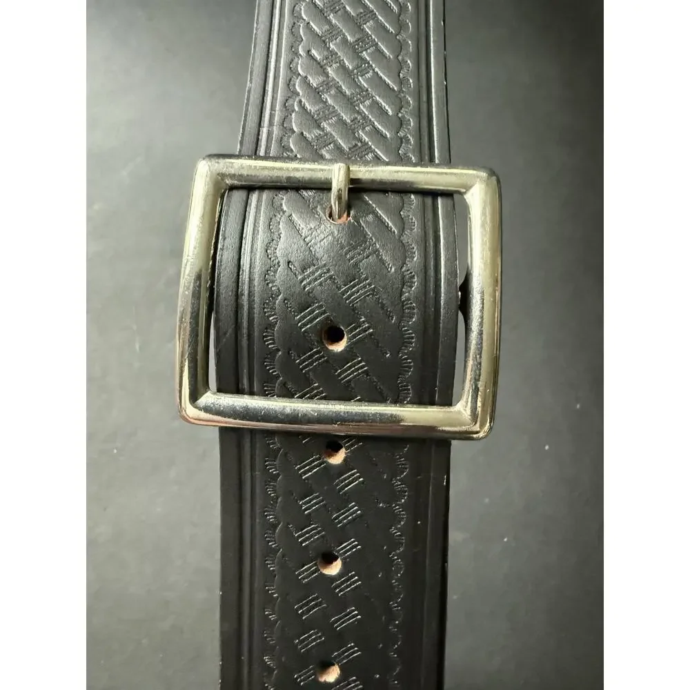 Mens Black Top Grain Cowhide Work Belt Made in USA Size 37-42 Casual Embossed